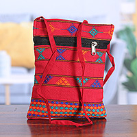 Handwoven cotton passport bag, 'Audacious Traveler' - Handwoven Poppy-Toned Colorful Passport Bag with Zipper