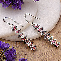 Garnet dangle earrings, 'Romantic Balance' - Polished Three-Carat Natural Garnet Dangle Earrings