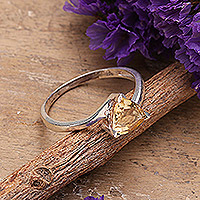 Citrine solitaire ring, 'Shimmering Jaipur' - Modern Sterling Silver Solitaire Ring with Citrine Stone
