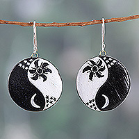Ceramic dangle earrings, 'Unique Balance' - Handcrafted Ying & Yang Ceramic Dangle Earrings from India