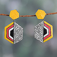 Ceramic dangle earrings, 'Modern Artistry' - Hand-Painted Modern Geometric Ceramic Dangle Earrings