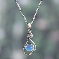 Chalcedony and blue topaz pendant necklace, 'Harmonious Blue' - Polished Chalcedony and Blue Topaz Pendant Necklace