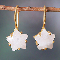 Gold-plated rainbow moonstone drop earrings, 'Milky Star' - Gold-Plated 6-Carat Natural Rainbow Moonstone Drop Earrings