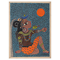 Madhubani painting, 'Shiva Magnificence' - Madhubani Folk Art Painting of Hindu God Lord Shiva