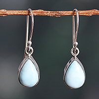 Larimar dangle earrings, 'Heaven Droplets' - High-Polished Teardrop Natural Larimar Dangle Earrings