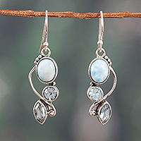 Blue topaz and larimar dangle earrings, 'Sky Glamour' - Faceted Three-Carat Blue Topaz and Larimar Dangle Earrings