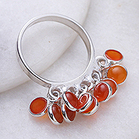 Carnelian cluster ring, 'Fire Style' - Sterling Silver Cluster Ring with Ten Natural Carnelian Gems