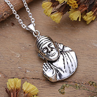 Sterling silver pendant necklace, 'Shirdi Sai Baba' - Polished Sterling Silver Shirdi Sai Baba Pendant Necklace