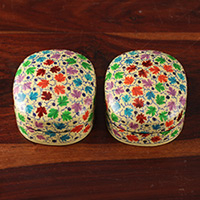 Papier mache and wood decorative boxes, 'Chinar Bliss' (pair) - Leafy Papier Mache and Wood Decorative Boxes (Set of 2)