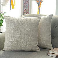 Viscose and cotton blend cushion covers, 'Soft Caress' (pair) - Pair of Soft Ivory Viscose and Cotton Blend Cushion Covers