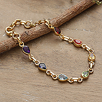 Gold-plated multi-gemstone chakra bracelet, 'Inner Dazzle' - 22k Gold-Plated Multi-Gemstone Chakra Bracelet from India