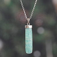 Amazonite pendant necklace, 'Fragment of Truth' - High-Polished Minimalist Natural Amazonite Pendant Necklace
