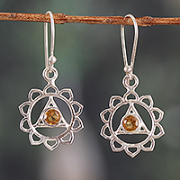 Citrine dangle earrings, 'Sunshine Chakra' - Solar Plexus Chakra-Shaped Faceted Citrine Dangle Earrings