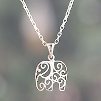 Sterling silver pendant necklace, 'Giant Nobility' - Elephant-Themed Sterling Silver Pendant Necklace from India