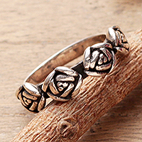Sterling silver band ring, 'Rose Sophistication' - Sterling Silver Band Ring Crowned by Four Rose Accents