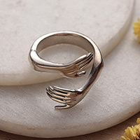 Sterling silver wrap ring, 'Friendly Embrace' - Inspirational Polished Sterling Silver Wrap Ring from India