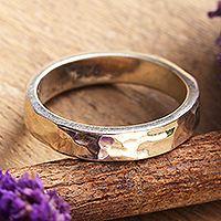 Sterling silver band ring, 'Luminous Sheen' - Hammered and High-Polished Sterling Silver Band Ring