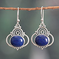 Lapis lazuli dangle earrings, 'Queen of Truth' - Polished Classic Lapis Lazuli Cabochon Dangle Earrings