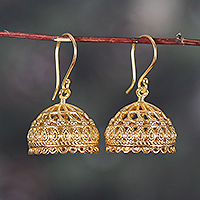 Gold-plated dangle earrings, 'Radiant Jhumki' - Gold-Plated Jhumki Dome-Themed Dangle Earrings from India