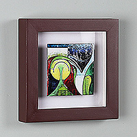 Vitreous enamel on copper wall art, 'Vivid Journey' - Modern Abstract Framed Vitreous Enamel on Copper Wall Art