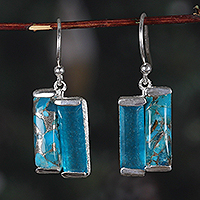 Quartz dangle earrings, 'Oceanic Dimensions' - One-Carat Composite Turquoise and Quartz Dangle Earrings