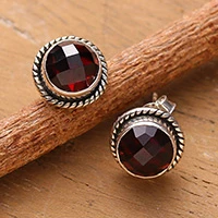 Garnet stud earrings, 'Gracious Red' - Birthstone Faceted Garnet Stud Earrings with 4-Carat Stones