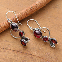 Garnet dangle earrings, 'Passionate Alliance' - 3-Carat Natural Garnet and Sterling Silver Dangle Earrings