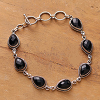 Onyx link bracelet, 'Puissant Princess' - Artisan-Made Classic Black Onyx Link Bracelet from India