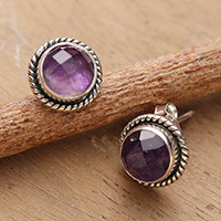 Amethyst stud earrings, 'Gracious Purple' - Birthstone Faceted Amethyst Stud Earrings Made in India