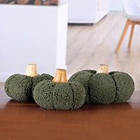Wool and wood decorative accents, 'Pumpkin Delight' (set of 3) - Set of 3 Wool and Wood Green Halloween Pumpkin Home Accents