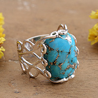 Sterling silver single stone ring, 'Lagoon Blue' - High-Polished Composite Turquoise Cabochon Single Stone Ring