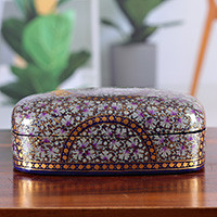 Papier mache and wood decorative box, 'Sweet Garden' - Floral-Themed Hand-Painted Papier Mache Wood Decorative Box
