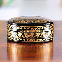 Papier mache and wood decorative box, 'Nighttime Vine' - Hand-Painted Leaf-Patterned Papier Mache Wood Decorative Box