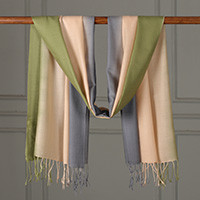 Wool shawl, 'Spring Green Dame' - Spring Green Ombre-Patterned 100% Wool Shawl from India