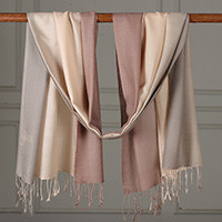 Wool shawl, 'Café & Finesse' - Fringed 100% Wool Shawl in a Brown and Ivory Ombre Palette