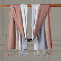 Wool shawl, 'Periwinkle Sweet' - Indian-Made Ombre-Patterned Blue and Brown 100% Wool Shawl