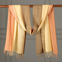 Wool shawl, 'Earthy Muse' - Earthy-Toned Ombre-Patterned 100% Wool Shawl from India