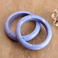 Handcrafted bangle bracelets, 'Periwinkle Aura' (pair) - Artisan-Made Periwinkle Blue-Toned Bangle Bracelet Pair