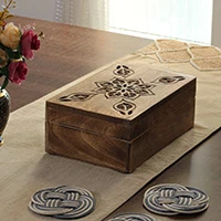 Mango wood box, 'Prime Mandala' (large) - Floral Lotus-Themed Hand-Carved Large-Sized Mango Wood Box