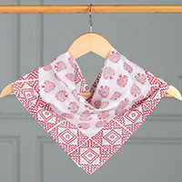 Cotton handkerchief, 'Strawberry Splendor' - Hand-Block Printed Red and White Cotton Handkerchief Bandana