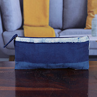Cotton cosmetic bag, 'Indigo Elegance' - Hand-Block Printed and Dyed Cotton Cosmetic Bag in Blue Hues