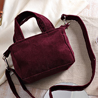 Cotton sling bag, 'Chic Oxblood' - Burgundy Cotton Corduroy Sling Bag with Removable Strap