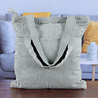 Cotton tote bag, 'Casual Style in Jade' - Travel-Friendly Jade Green 100% Cotton Corduroy Tote Bag