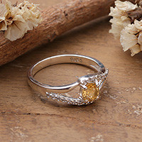 Citrine single stone ring, 'Sunlit Glow' - High-Polished Faceted Birthstone Citrine Single Stone Ring