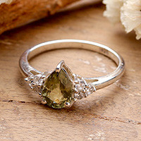Smoky quartz and cubic zirconia cocktail ring, 'Precious Princess' - Silver Cocktail Ring with Smoky Quartz and Cubic Zirconia