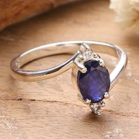 Sapphire and cubic zirconia cocktail ring, 'Celestial Majesty' - Blue Oval Sapphire Cubic Zirconia Silver Cocktail Ring