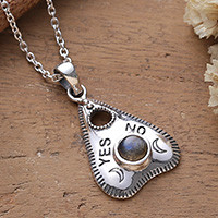 Labradorite pendant necklace, 'Spirit Guide' - Spirit Board Planchette-Shaped Labradorite Silver Necklace