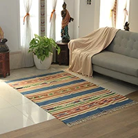 Cotton dhurrie area rug, 'Fabulous Fusion' (4x6) - Hand-Woven Geometric Cotton Dhurrie Rug with Fringes (4x6)