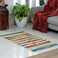 Cotton dhurrie area rug, 'Rainbow Fantasy' (2x4) - Folk Art Geometric Dhurrie Rug Hand-Woven in Cotton (2x4)