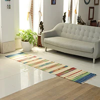 Cotton dhurrie runner, 'Rainbow Wonders' (2x8) - Hand-Loomed Geometric Folk Art Cotton Dhurrie Runner (2x8)